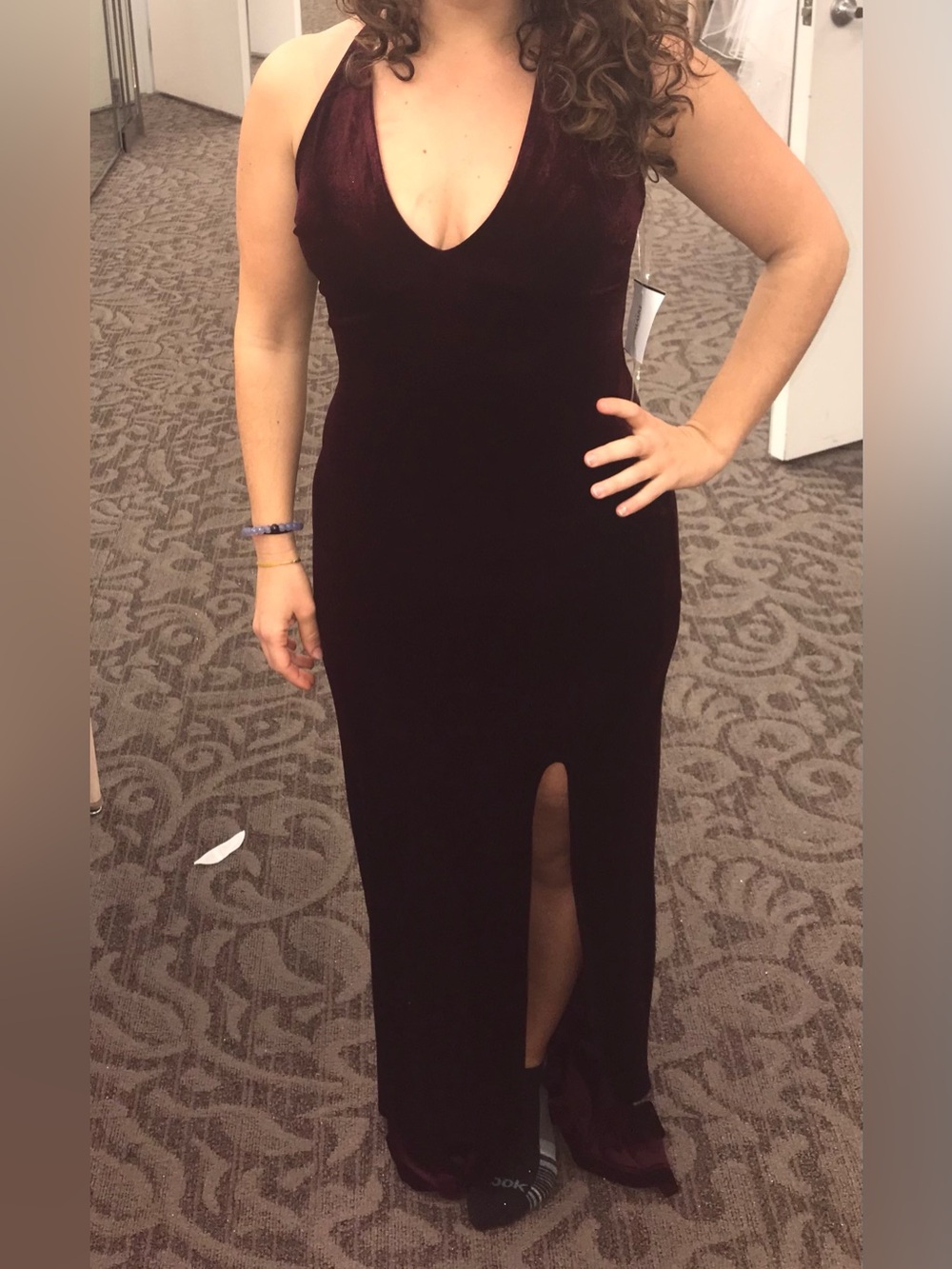 Elegant V-Neck Velvet Evening Dress in Deep Wine David’s Bridal Teeze-Me